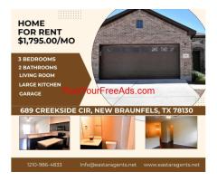 $1,795 Home For Rent , 689 Creekside Cir, New Braunfels, TX 78130