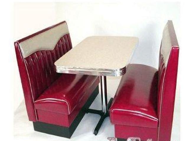 Find real metal banding with a chrome column base in Diner booths for restaurants